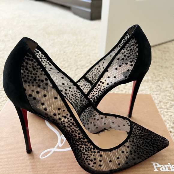 Christian Louboutin black heels with black suede dots - Picture 2 of 5